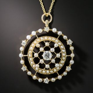 14k Yellow Gold Victorian Diamond and Seed Pearl Pin