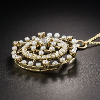 14k Yellow Gold Victorian Diamond and Seed Pearl Pin