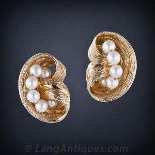 14KY Mid Century Pearl Earrings