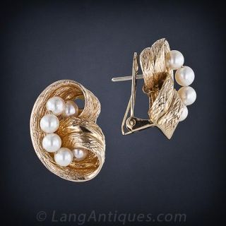 14KY Mid Century Pearl Earrings