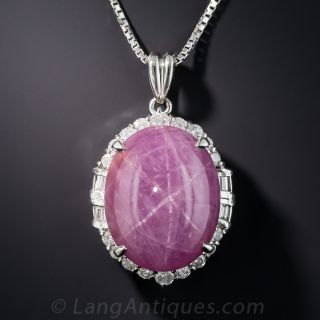 15.60 Carat Natural No-Heat Star Ruby and Diamond Platinum Pendant