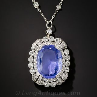 15.65 Carat Unheated Ceylon Sapphire, Platinum and Diamond Necklace