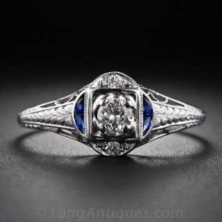 .15 Carat Art Deco Platinum Diamond and Sapphire Ring