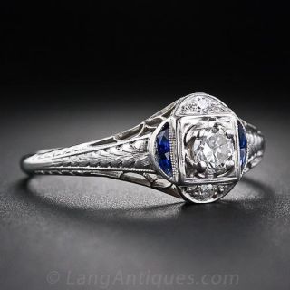 .15 Carat Art Deco Platinum Diamond and Sapphire Ring