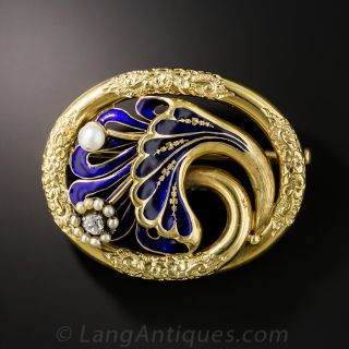 English Victorian Blue Enamel Brooch