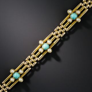 15K English Turquoise and Seed Pearl Bracelet