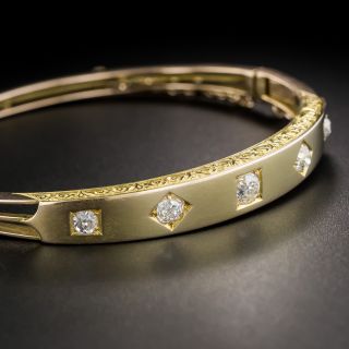 15K English Victorian Diamond Bangle Bracelet