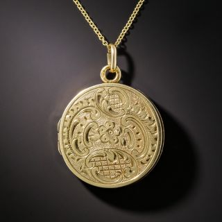 15K Round Engraved Locket - 2 