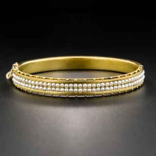 15K Victorian Seed Pearl Bangle Bracelet