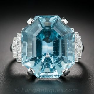 17.42 Carat Aquamarine Mid-Century Platinum and Diamond Ring
