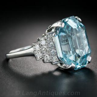 17.42 Carat Aquamarine Mid-Century Platinum and Diamond Ring