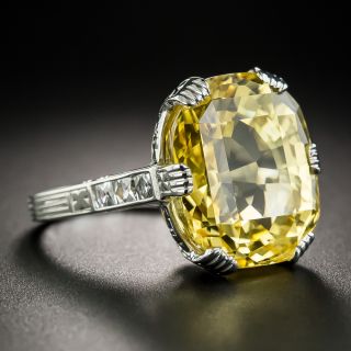 17.71 Carat No-Heat Yellow Sapphire and French-Cut Diamond Ring