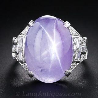 18.50 Carat Lavender Star Sapphire Art Deco Platinum Diamond Ring