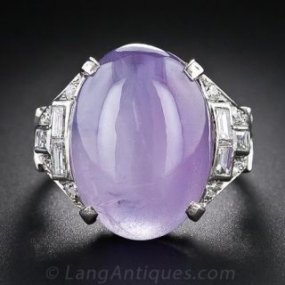 18.50 Carat Lavender Star Sapphire Art Deco Platinum Diamond Ring