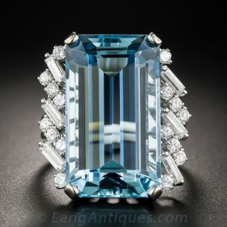 18.85 Carat Aquamarine, Platinum and Diamond Cocktail Ring