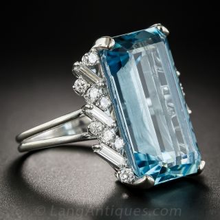 18.85 Carat Aquamarine, Platinum and Diamond Cocktail Ring