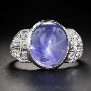18 Carat No-Heat Burma Cabochon Sapphire Art Deco Ring - 2