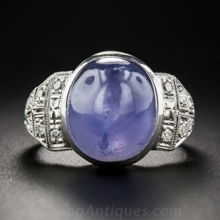 18 Carat No-Heat Burma Cabochon Sapphire Art Deco Ring
