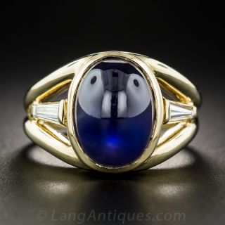 18 Carat No Heat Ceylon Star Sapphire and Diamond Gent's Ring