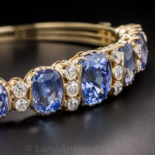 18 Carats No-Heat Ceylon Sapphire and Diamond Bangle Bracelet - 2