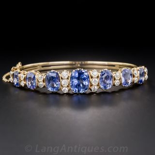 18 Carats No-Heat Ceylon Sapphire and Diamond Bangle Bracelet