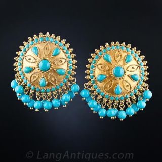 18 Karat Gold and Turquoise Earrings