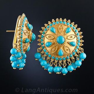 18 Karat Gold and Turquoise Earrings