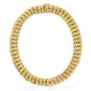 18 Karat Textured Gold Link Necklace