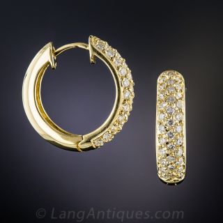 18 Karat Yellow Gold Estate Diamond Half Hoops