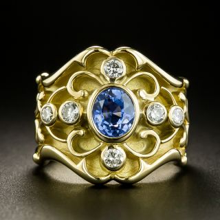 1.37 Carat No-Heat Ceylon Sapphire and Diamond Ring - 3