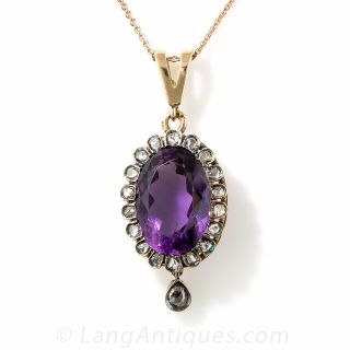 18K Amethyst and Rose Cut Diamond Pendant - 2