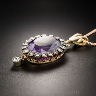 18K Amethyst and Rose Cut Diamond Pendant