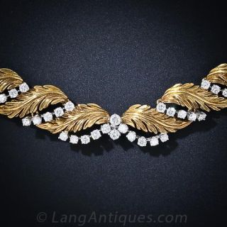 18K and Platinum Leafy Diamond Necklace and Earring Set