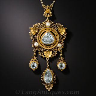 18K Antique Aquamarine Pendant Necklace