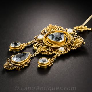 18K Antique Aquamarine Pendant Necklace