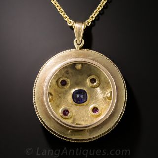 18k Antique Enameled, Ruby, Sapphire and Diamond Locket
