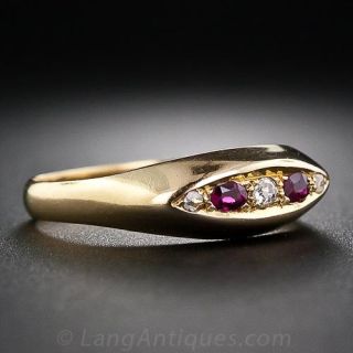18K Antique English Ruby and Diamond Ring