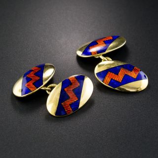 18K Art Deco English Enamel Cufflinks 