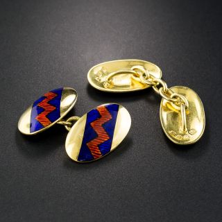 18K Art Deco English Enamel Cufflinks 
