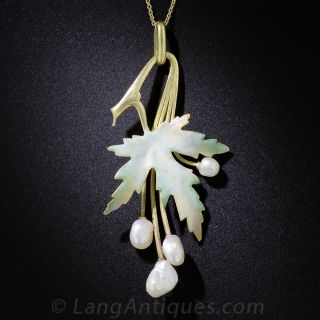 18K Art Nouveau Enameled Leaf Necklace
