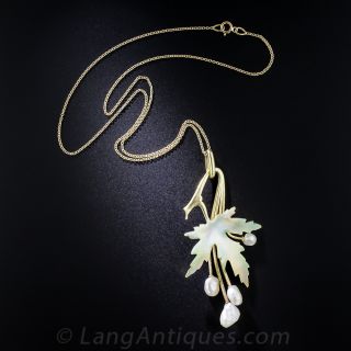 18K Art Nouveau Enameled Leaf Necklace