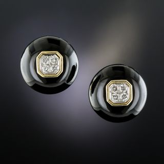 18K Black Onyx Diamond Ear Clips - 2