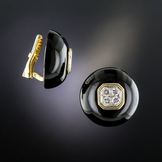 18K Black Onyx Diamond Ear Clips