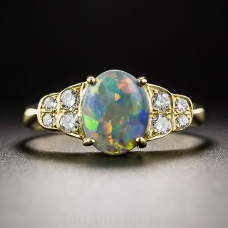 18K Black Opal and Diamond Ring