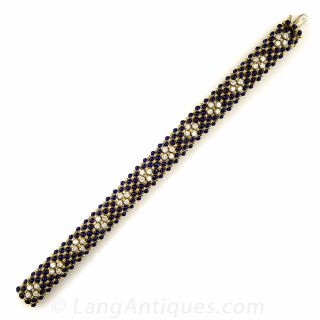 18K Blue Enamel Dot and Diamond Bracelet 