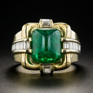 18K Cabochon Emerald and Baguette Diamond Ring