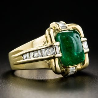 18K Cabochon Emerald and Baguette Diamond Ring