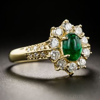 18K Cabochon Emerald and Diamond Ring