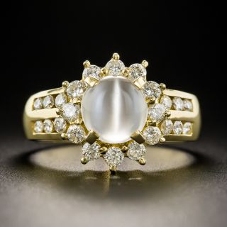 18K Cat's-Eye Moonstone and Diamond Ring