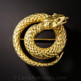 18K Coiled Snake Brooch
